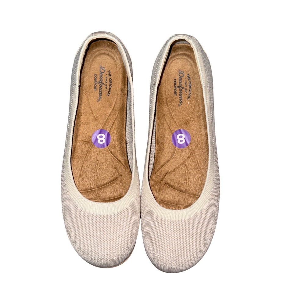 Dearfoams Womens 8 Cream Woven Ballet Flats Comfort Coastal Cottagecore Slip On